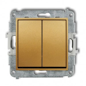 Karlik MINI 29MWP-44.1 - Przycisk zwierny podwójny 10A, wspólne zasilanie, zaciski śrubowe - Złoty - Podgląd zdjęcia producenta