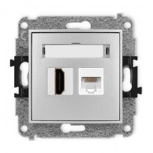 Karlik MINI 7MGHK - Gniazdo HDMI + Gniazdo komputerowe 1x RJ45 kat.5e - Srebrny Metalik - Podgląd zdjęcia producenta