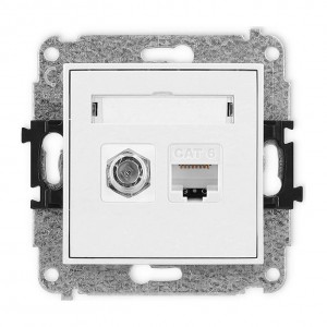Karlik MINI MGFK-3 - Gniazdo antenowe SAT typu F + Gniazdo komputerowek kat.6 - Biały - Podgląd zdjęcia producenta