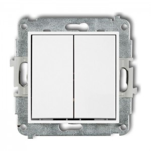 Karlik MINI MWP-44.1 - Przycisk zwierny podwójny 10A, wspólne zasilanie, zaciski śrubowe - Biały - Podgląd zdjęcia producenta